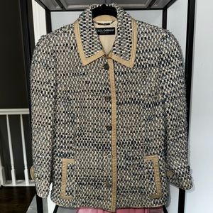 Dolce & Gabanna Blue & Gold Boucle / Tweed Blazer | IT 40